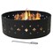 36 Inch Black Steel Fire Pit Ring with Diamond Cutouts Heavy Duty 4 Piece Assembly and Firewood Poker for Patio Backyard Campsite